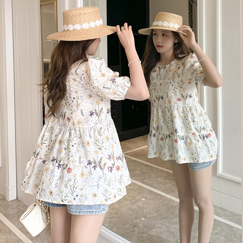 Dulce broderie florală Maternitate Vară Top Moda Imprimare Sarcină Cămăși din dantelă Cu scobire Bluze din bumbac pentru femeie însărcinată