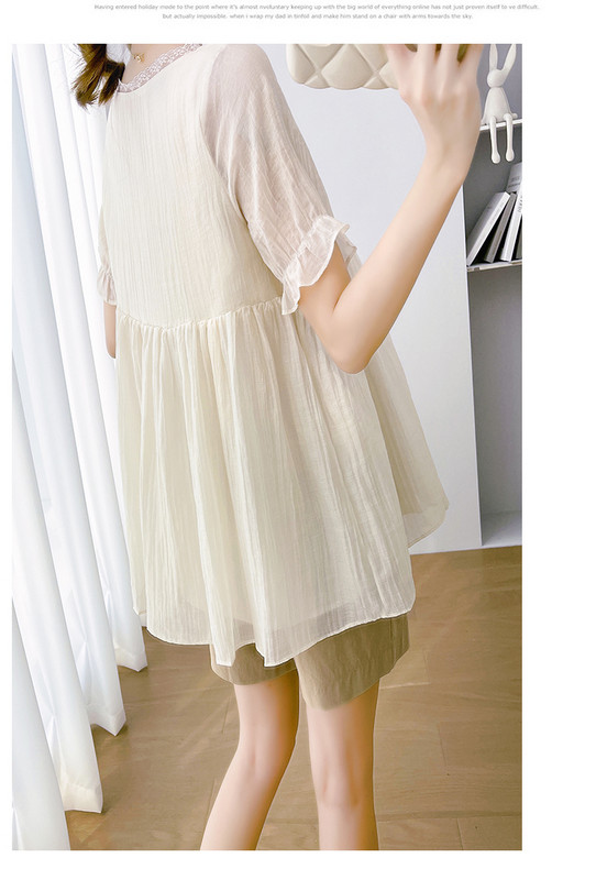 Édes csipke patchwork V-nyakú terhes nő sifon ingek Button Fly magas derekú kismama blúzok Laza divatos terhességi felsők