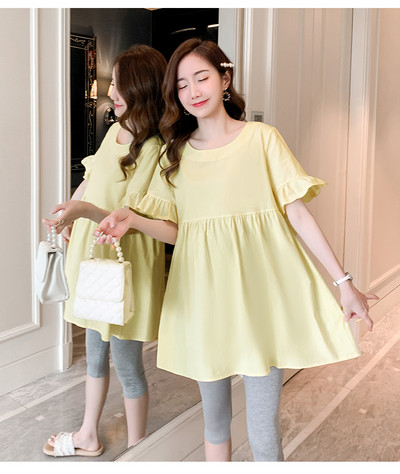 2024. aasta suvised rasedatele mõeldud rõivad ühevärvilised, lühikeste varrukatega, lahtised puuvillased ja linased särgid kõrge vöökohaga rasedatele pluusid