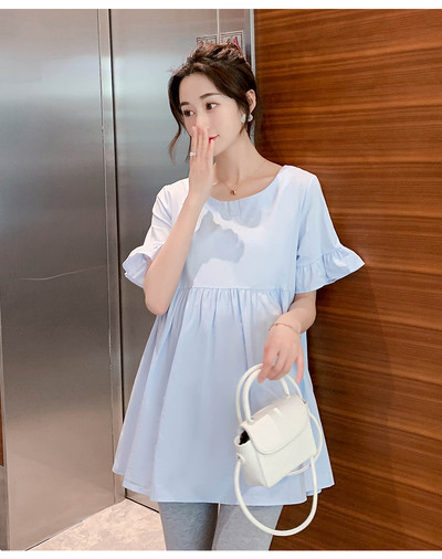 2024. aasta suvised rasedatele mõeldud rõivad ühevärvilised, lühikeste varrukatega, lahtised puuvillased ja linased särgid kõrge vöökohaga rasedatele pluusid