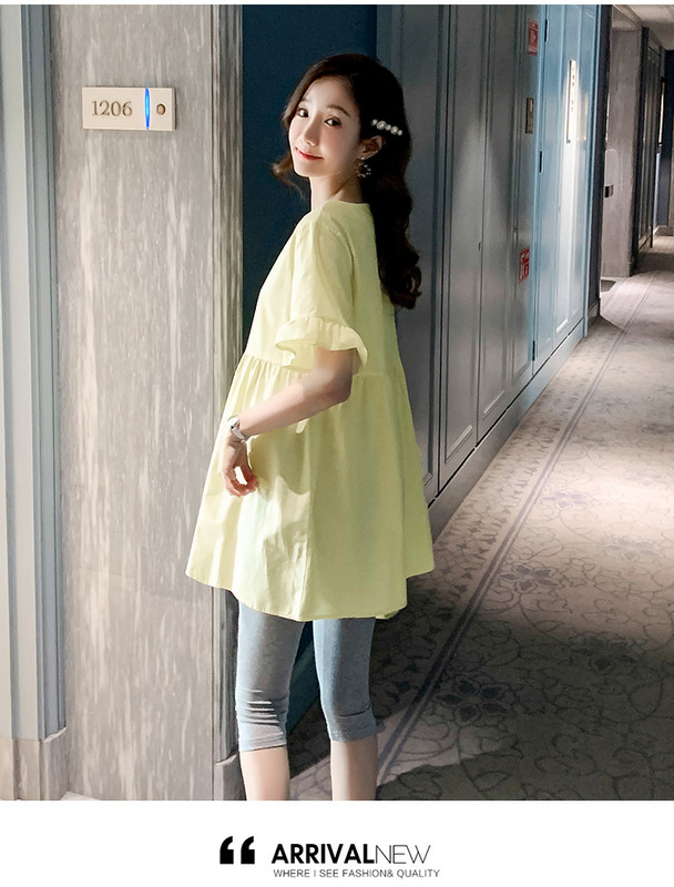 2024. aasta suvised rasedatele mõeldud rõivad ühevärvilised, lühikeste varrukatega, lahtised puuvillased ja linased särgid kõrge vöökohaga rasedatele pluusid