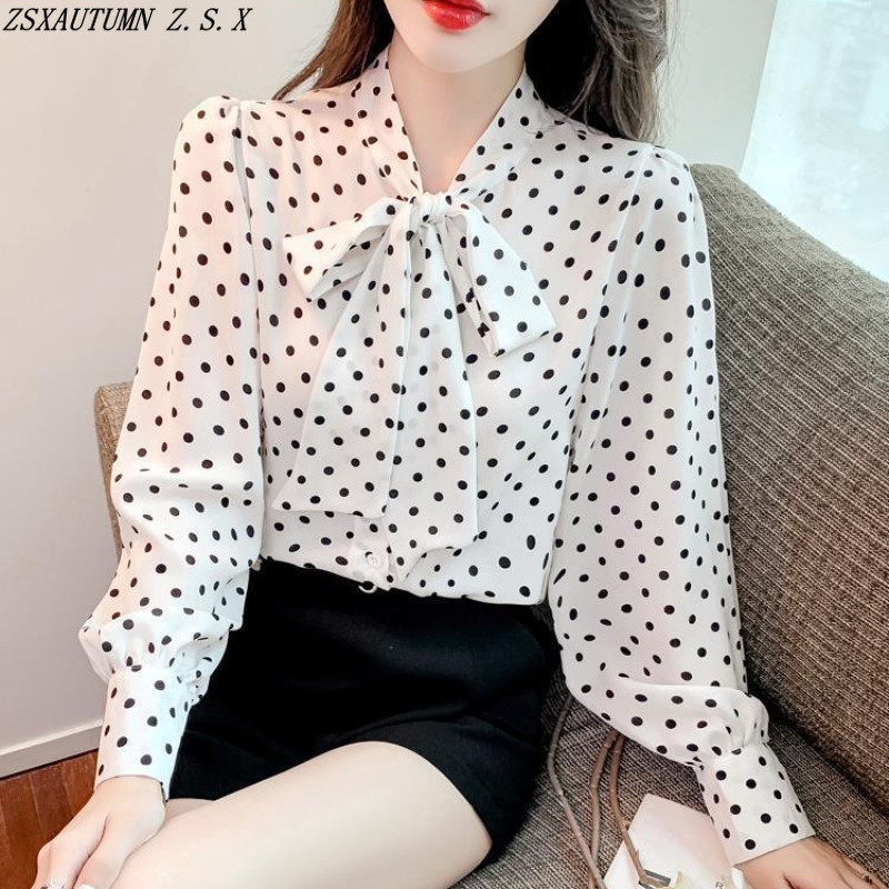 Egyszerű sifon ing női vintage tavaszi nyár sifon felső divat elegáns táskás alkalmi nyomtatott blúz koreai női ruhák