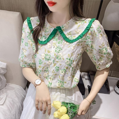 Sieviešu Pavasaris Vasaras Stils Šifona Blūzes Krekli Sieviešu ikdienas Īsas Puff Piedurknes Peter Pan Collar Blusas Topi ZZ2009