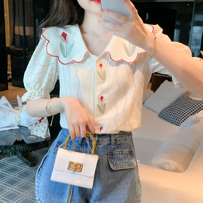 Tulbitikandiga naiste pluus 2023 suvine nukukraega pitssärk vabaaja ülariietus