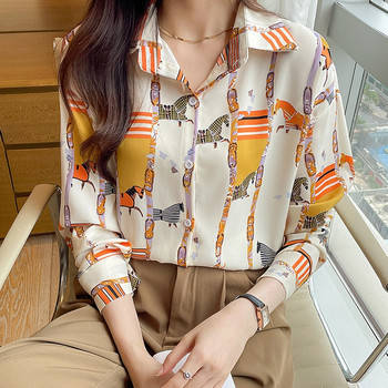 Пролетна нова дамска риза с дълъг ръкав Корейска модна ежедневна дамска луксозна блуза Топ бяло облекло Camisa