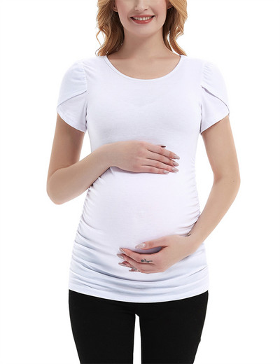 Rasedate T-särk Suvine lühikeste kroonlehtedega varrukatega T-särk Ruched küljega rasedusriided Naiste tuunikatopsid vabaaja t-särk