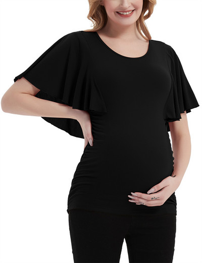 Rasedate T-särk Suvine lühikeste kroonlehtedega varrukatega T-särk Ruched küljega rasedusriided Naiste tuunikatopsid vabaaja t-särk