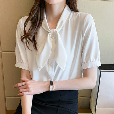 2021. gada jauna tumši zila, balta jūrnieka apkakle, moderna korejiešu vasaras šifona ikdienas blūze sievietēm Campus Office Sieviešu topi