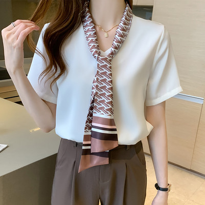 2021. gada jauna tumši zila, balta jūrnieka apkakle, moderna korejiešu vasaras šifona ikdienas blūze sievietēm Campus Office Sieviešu topi