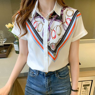 2021. gada jauna tumši zila, balta jūrnieka apkakle, moderna korejiešu vasaras šifona ikdienas blūze sievietēm Campus Office Sieviešu topi