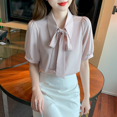 2021. gada jauna tumši zila, balta jūrnieka apkakle, moderna korejiešu vasaras šifona ikdienas blūze sievietēm Campus Office Sieviešu topi