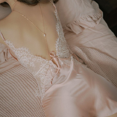 Seljata pitsist öösärk Seksikas V-kaelusega koduriided Chemise magamisriided siidist satiinist ööriided Ilutüdruku puhkeriided Rayon öösärk