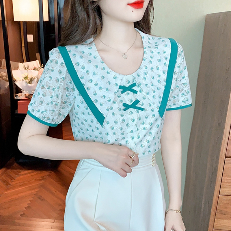 Vintage ziedu šifona blūzes, 2023. gada vasara, modes, seksīgas, ikdienišķas blūzes, sievišķīgas korejiešu stila korsetes, korsetes ar pūšām piedurknēm.