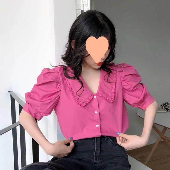 Női ingek tavaszi/nyári rövid puffos ujjú sifon retro stílusú egysoros női felsők ing dropshipping YDK1709