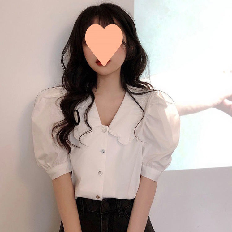 Női ingek tavaszi/nyári rövid puffos ujjú sifon retro stílusú egysoros női felsők ing dropshipping YDK1709