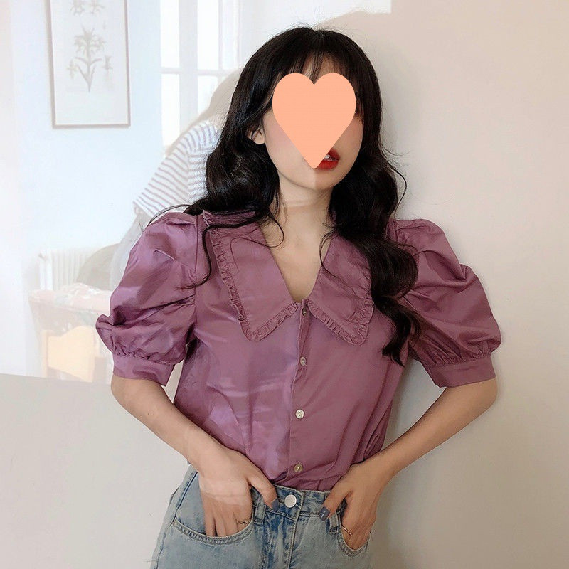 Női ingek tavaszi/nyári rövid puffos ujjú sifon retro stílusú egysoros női felsők ing dropshipping YDK1709