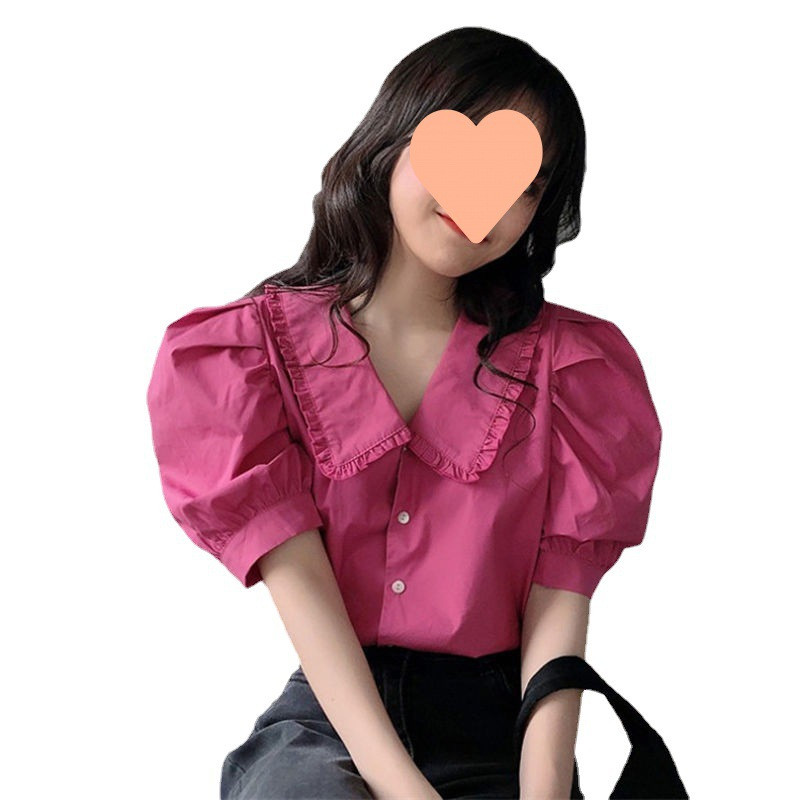 Női ingek tavaszi/nyári rövid puffos ujjú sifon retro stílusú egysoros női felsők ing dropshipping YDK1709