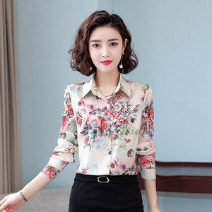 TingYiLi Vintage Satenska svilena cvjetna bluza Košulja Proljeće Jesen Ženska košulja dugih rukava Korejska uredska odjeća Elegantne ženske majice