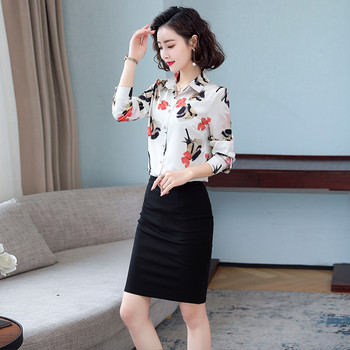 TingYiLi Винтидж сатенена копринена блуза на цветя Риза Пролет Есен Дамска риза с дълъг ръкав Корейско офис облекло Елегантни дамски топове