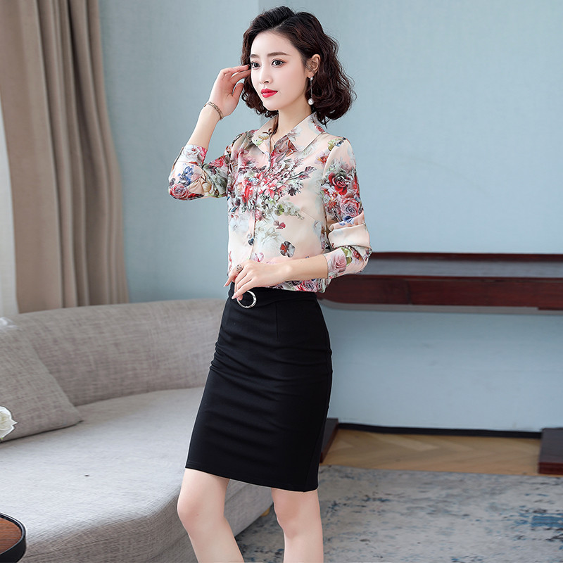 TingYiLi Vintage Satenska svilena cvjetna bluza Košulja Proljeće Jesen Ženska košulja dugih rukava Korejska uredska odjeća Elegantne ženske majice