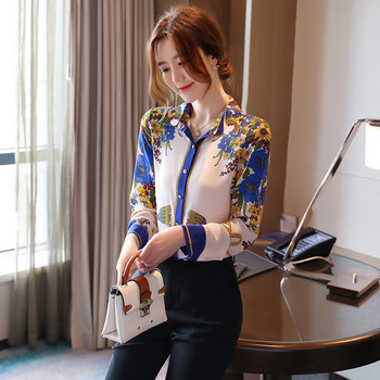 Дамски ризи с принт във френски стил Дамски блузи Пролет Есен Ризи с дълъг ръкав Топове Blusas Mujer