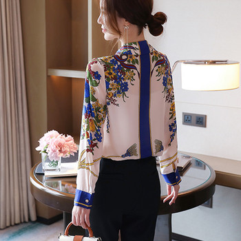 Дамски ризи с принт във френски стил Дамски блузи Пролет Есен Ризи с дълъг ръкав Топове Blusas Mujer
