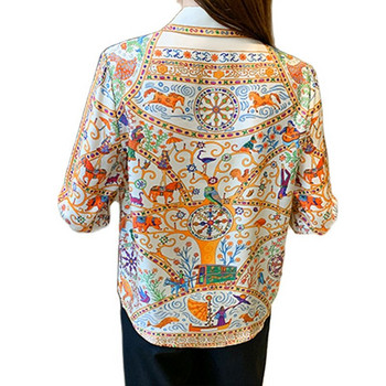 Модни дамски ризи с принт на цветя Дамски блузи Пролет Есен Ризи с дълъг ръкав Топове Blusas Mujer