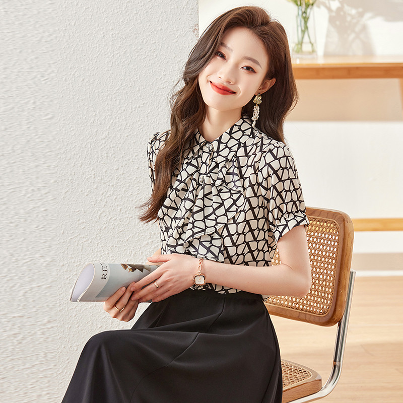 NAVIU Elegant női fodros ing Új nyári temperamentum rövid ujjú karcsú sifonblúzok irodai női munkafedők