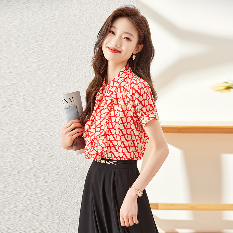 NAVIU Elegant női fodros ing Új nyári temperamentum rövid ujjú karcsú sifonblúzok irodai női munkafedők