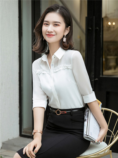 Női blúz félujjú ing Chiffon blus 2021. nyár divat Átlátszó női, elegáns irodai női nagy méretű munkalapok