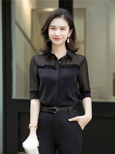 Női blúz félujjú ing Chiffon blus 2021. nyár divat Átlátszó női, elegáns irodai női nagy méretű munkalapok