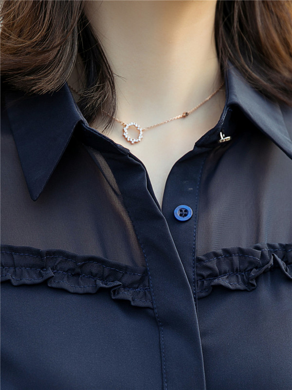 Női blúz félujjú ing Chiffon blus 2021. nyár divat Átlátszó női, elegáns irodai női nagy méretű munkalapok