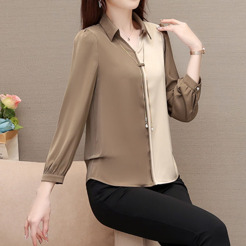 Moodsad vintage kontrastsed naiste särgid Prantsuse kevadsuvi uus kontor Daami pikkade varrukatega õhukesed mitmekülgsed kardiganid vabaaja pluusid