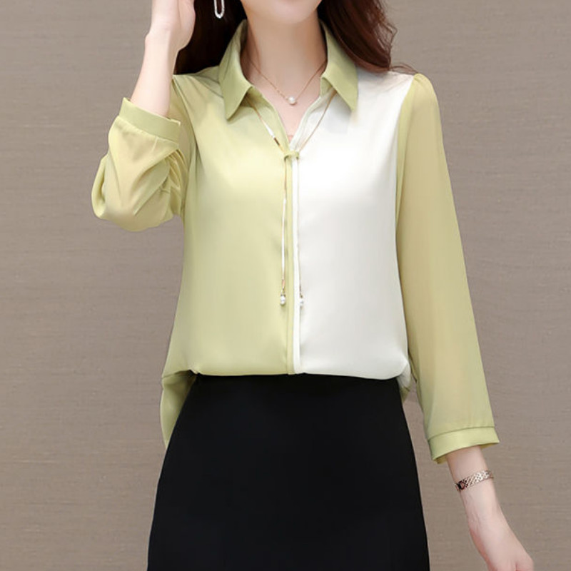 Moodsad vintage kontrastsed naiste särgid Prantsuse kevadsuvi uus kontor Daami pikkade varrukatega õhukesed mitmekülgsed kardiganid vabaaja pluusid