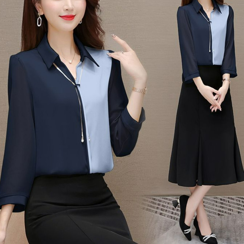 Moodsad vintage kontrastsed naiste särgid Prantsuse kevadsuvi uus kontor Daami pikkade varrukatega õhukesed mitmekülgsed kardiganid vabaaja pluusid