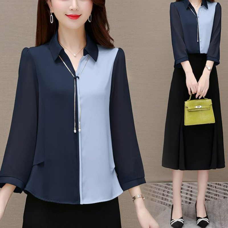 Moodsad vintage kontrastsed naiste särgid Prantsuse kevadsuvi uus kontor Daami pikkade varrukatega õhukesed mitmekülgsed kardiganid vabaaja pluusid