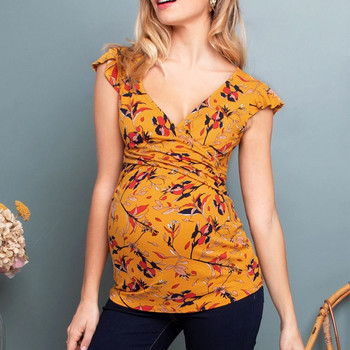 Νέα μπλούζα Πουκάμισα εγκυμοσύνης Ρούχα εγκυμοσύνης Γυναικεία γυναικεία γυναικεία μπλουζάκια με λαιμόκοψη με λαιμόκοψη σε κοντό μανίκι με εμπριμέ ριγέ