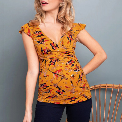 Nova bluza Košulje za trudnice Odjeća za trudnice Žene Trudnice Prsten za trudnice V-izrez kratkih rukava Bluze s otisnutim prugama