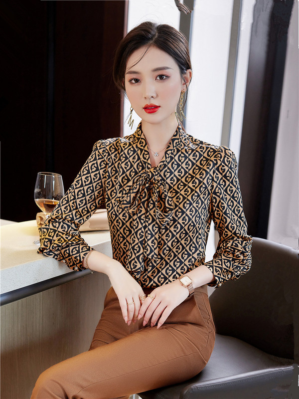 Vintage hosszú ujjú női blúz alkalmi nyomtatott ing túlméretezett koreai divatos masnis szalag felső új tavaszi nyár ősz 2024