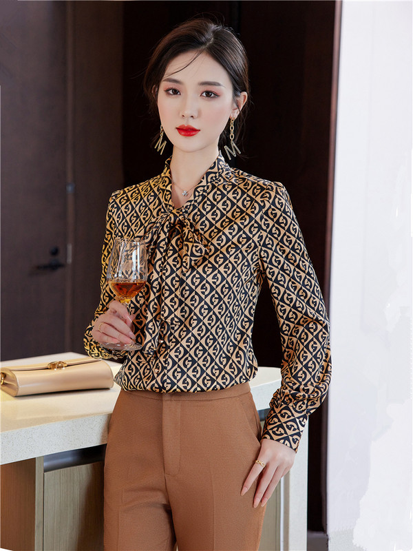 Vintage hosszú ujjú női blúz alkalmi nyomtatott ing túlméretezett koreai divatos masnis szalag felső új tavaszi nyár ősz 2024