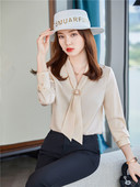 Naiste üherealine nööpÜhevärviline V-kraega ülaosa Elegantne khakivärvi pluus Kontorirõivad Naiste töörõivad kevad-sügis