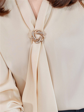 Дамско едноредно копче Едноцветна горна част с V яка Елегантна блуза в цвят каки Офис облекло Дамско работно облекло Пролет Есен