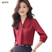 NAVIU bor vörös ing női új 2023 őszi temperamentum V nyakú divatos nyakkendő formális blúzok irodai női munkalapok fehér