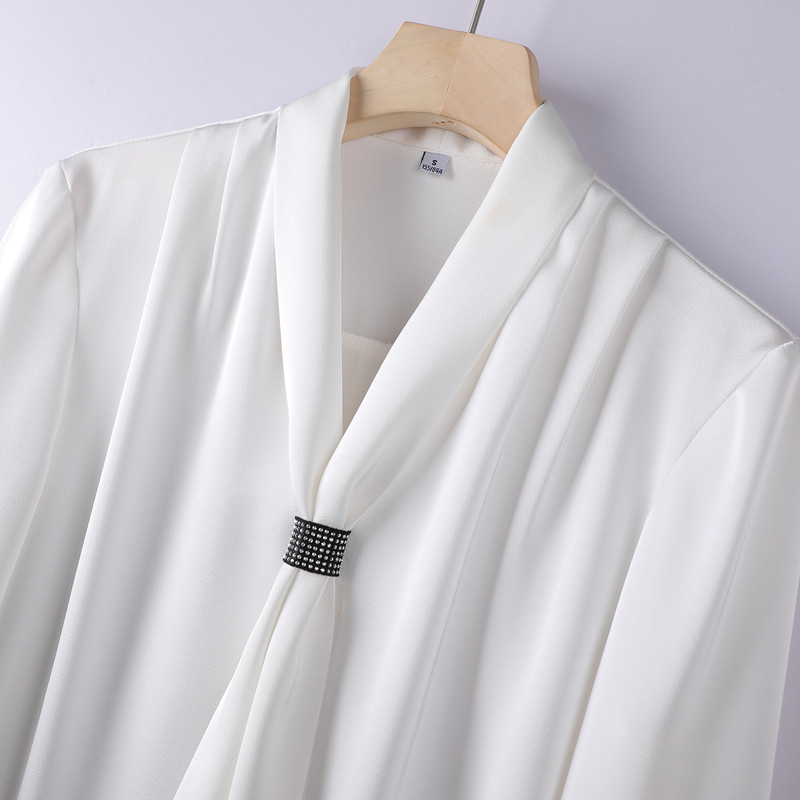 NAVIU bor vörös ing női új 2023 őszi temperamentum V nyakú divatos nyakkendő formális blúzok irodai női munkalapok fehér