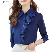 NAVIU tumesinine volangidega särk naistele, uus 2023. aasta sügisene temperament, elegantsed pikkade varrukatega pluusid, kontorinaised, valged valged