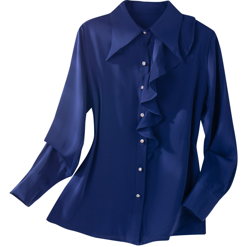 NAVIU tumesinine volangidega särk naistele, uus 2023. aasta sügisene temperament, elegantsed pikkade varrukatega pluusid, kontorinaised, valged valged