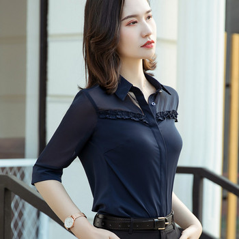 Риза с половин ръкав Дамски шифон Летни блузи Нова мода Темпераментни официални блузи Офис дамски работни блузи