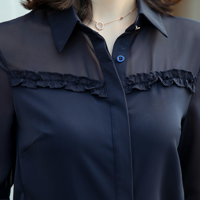 Sieviešu krekls ar puspiedurknēm Sieviešu šifons vasaras blūzes Jaunas modes temperamenta formālas blūzes Biroja sieviešu darba topi