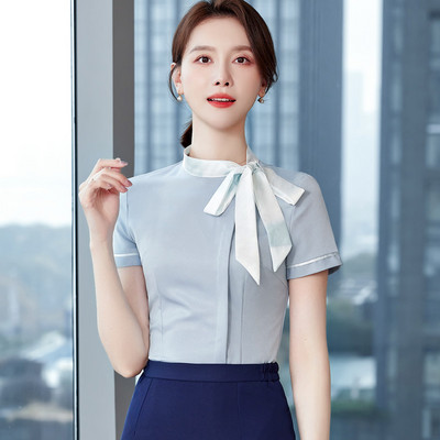 NAVIU sieviešu tauriņa blūzes Modes pavasara blūzes ar īsām piedurknēm Formāla stila sieviešu biroja krekls Elegants dizains darba apģērbs