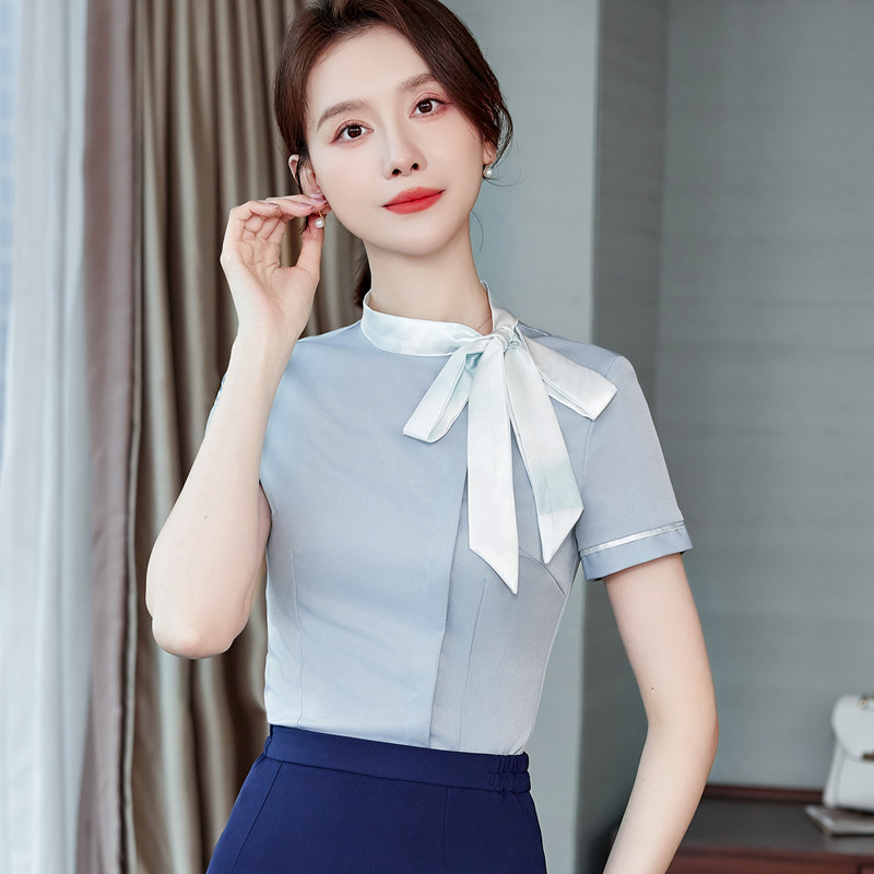 NAVIU sieviešu tauriņa blūzes Modes pavasara blūzes ar īsām piedurknēm Formāla stila sieviešu biroja krekls Elegants dizains darba apģērbs